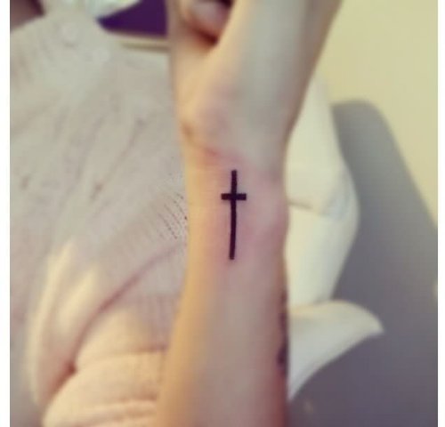 Wrist Black Ink Cross Tattoo