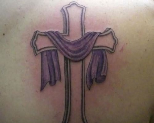 Outline Cross Tattoo On Back