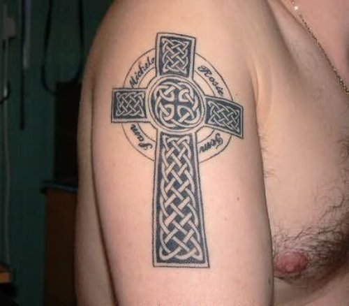 Celtic Cross Tattoo On Man Right Half Sleeve
