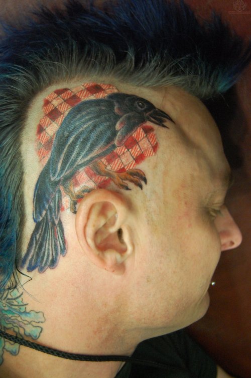 Crow Tattoo On Men Head