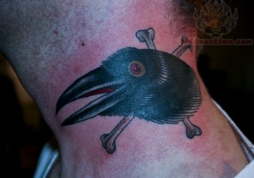 Danger Crow Head Tattoo On Neck