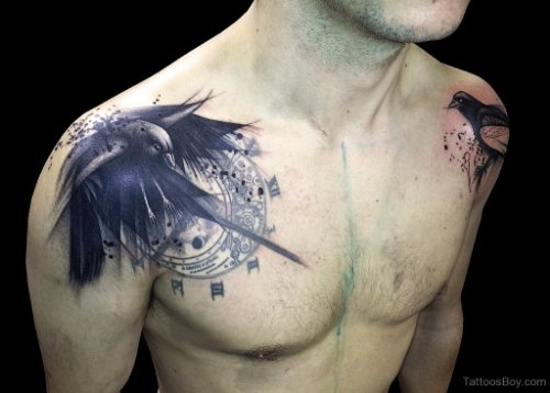 Crow Tattoos On Man Both Shoulders
