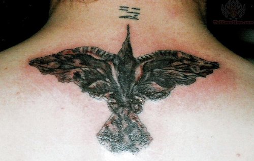 Crow Tattoo On Upper Back