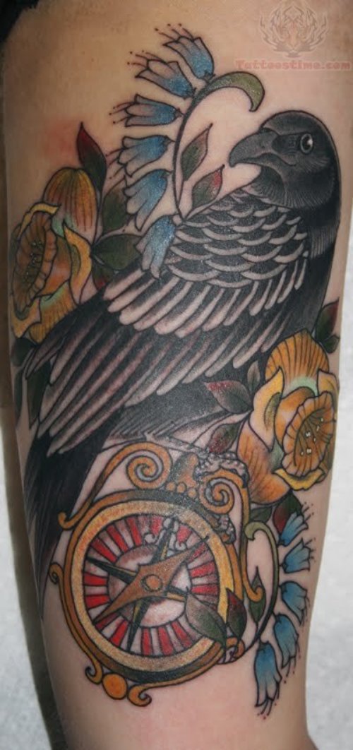 Crow And Compass Tattoo