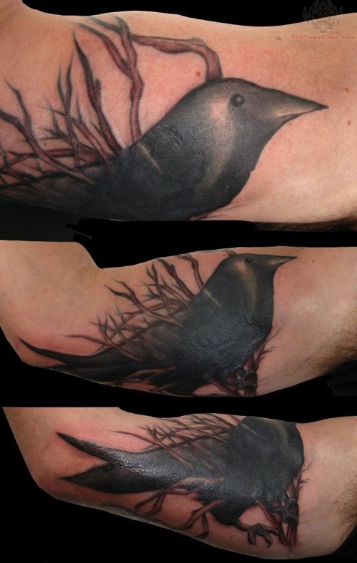 Black Crow Tattoo On Ankle