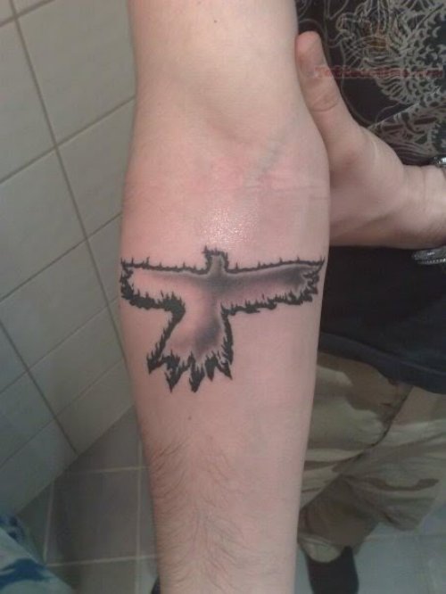 Open Wings Crow Tattoo On Arm