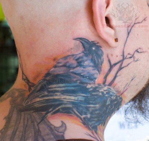 Crow Tattoo On Men Neck