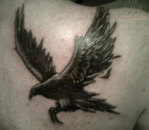 Flying Crow Tattoo On Back Body