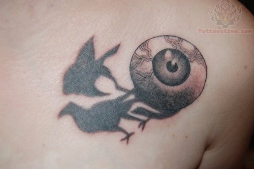 Black Crow And Eye Tattoo