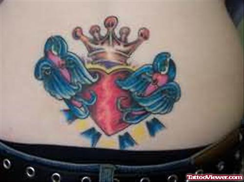 Crown Heart Tattoo On Lower Waist