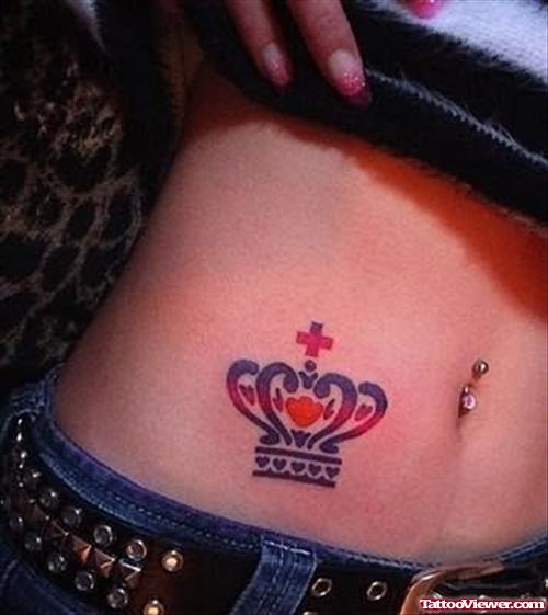 Awesome Crown Tattoo On Belly
