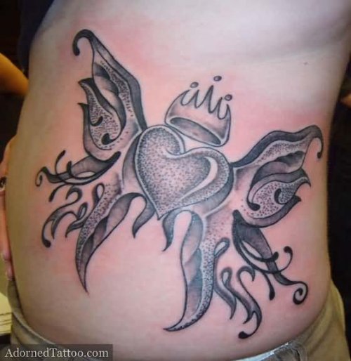 Butterfly Heart Crown Tattoo