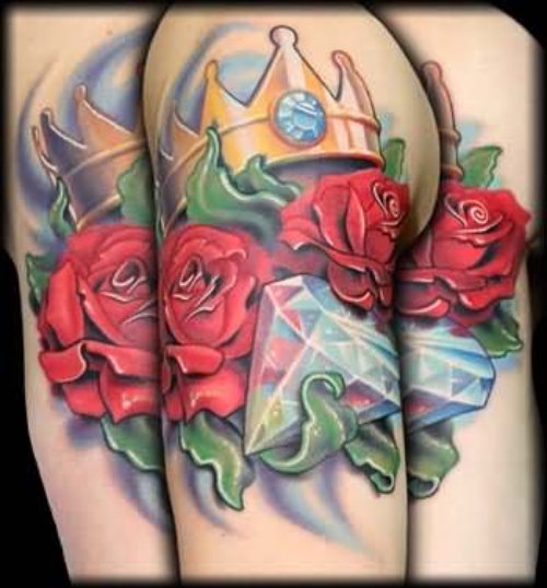 Roses Crown and  Diamond Tattoo