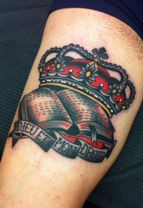 Traditional Crown Tattoo On Leg