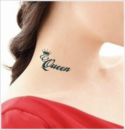 Queen Crown Tattoo On Side Neck