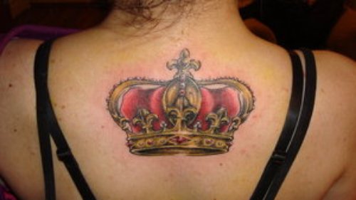 Upperback Crown Tattoo For Girls