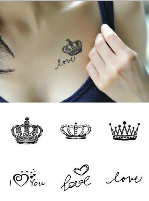 Crown Tattoo On Girl Collarbone