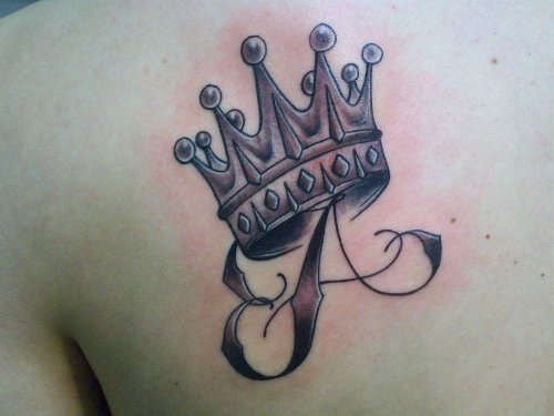 Left Back Shoulder Letter A And Crown Tattoo