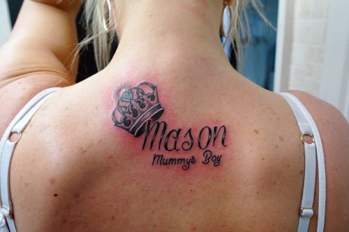 Mason Crown Tattoo On Upperback