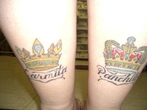 Colored Crown Tattoos On Back Legs
