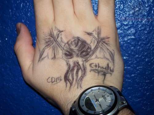 Cthulhu Tattoo On Right Hand