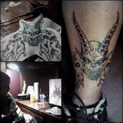Horn Cthulhu Tattoo On Leg