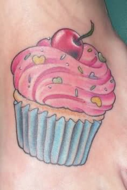 Beautiful Pink Cupcake Tattoo