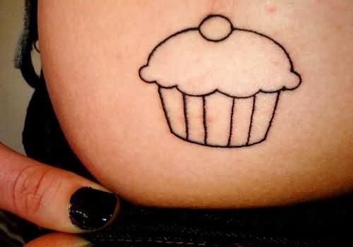 Outline Cupcake Tattoo on Hip