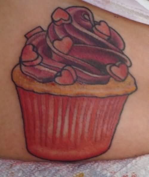 Color Ink Cupcake Tattoo On Lowerback