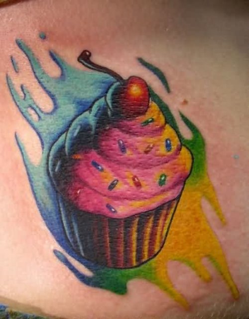 Colorful Cupcake Tattoo