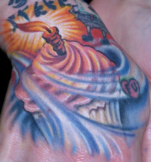 Burning Candle In Cupcake Tattoo On Neck