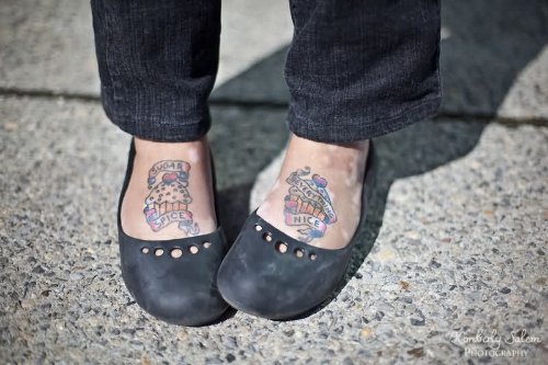 Girl Have Cupcake Tattoos On Feet