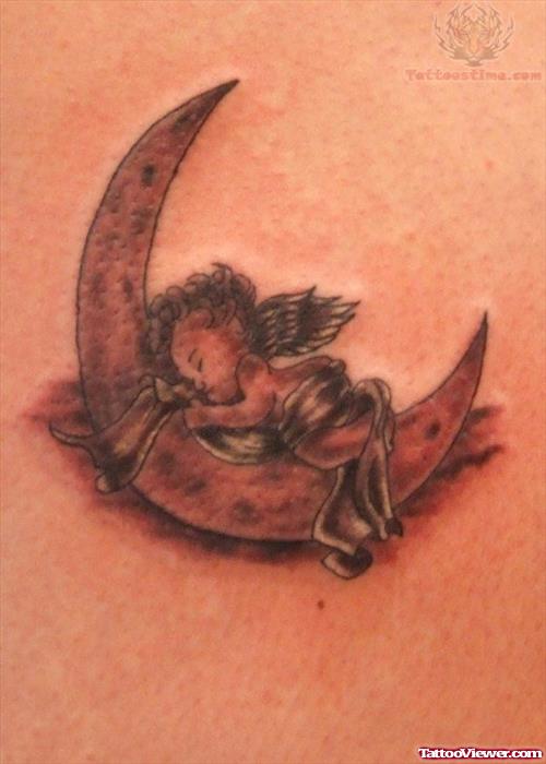 Moon And Cupid Cherub Tattoo