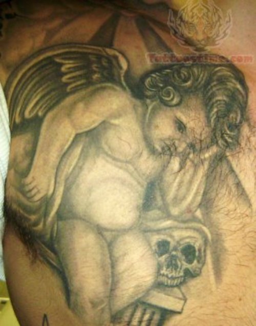 Cupid Cherub Black Ink Tattoo