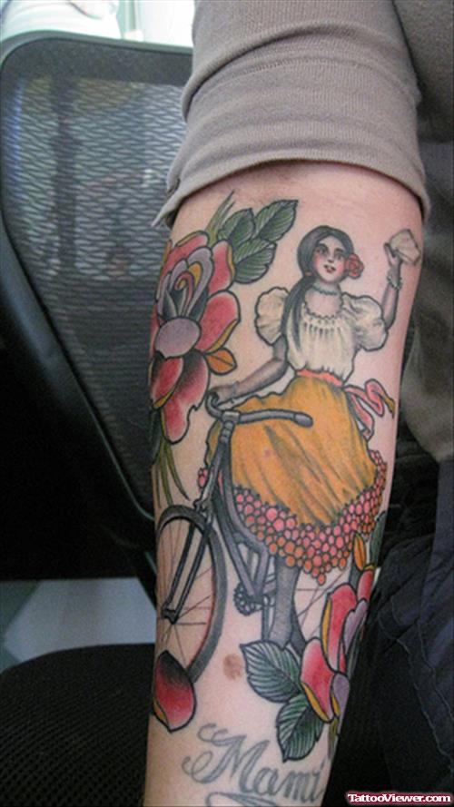 Cycle Girl Tattoo On Arm