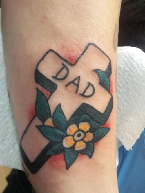 Dad Cross Tattoo On Arm