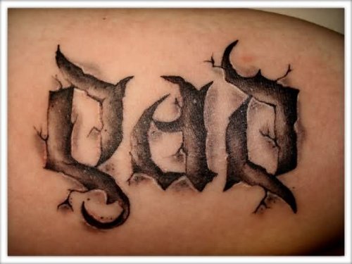 Grey Ink Ambigram Dad Tattoo