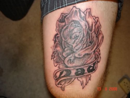 Grey Rose Flower And Dad Tattoo