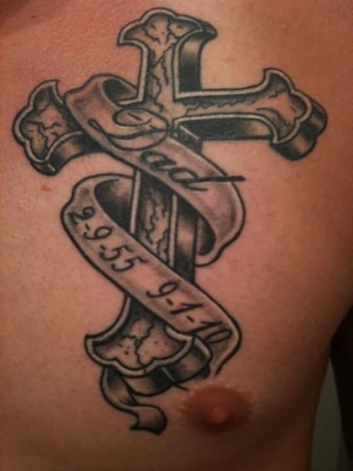 Grey Ink Memorial Dad Cross Tattoo