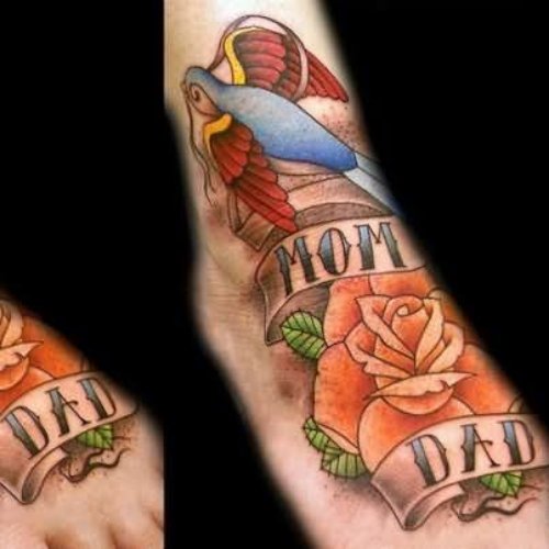 Rose Flower And Dad Tattoo