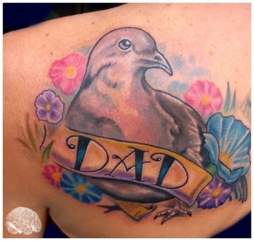 Dove And Dad Banner Tattoo