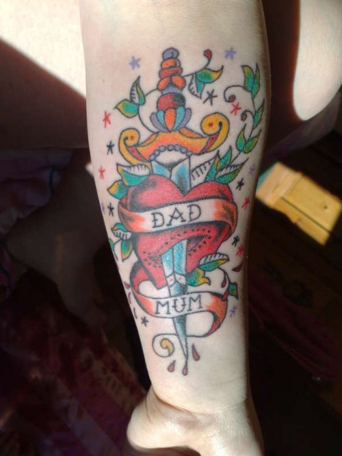 Left Forearm Dagger Heart Dad Tattoo