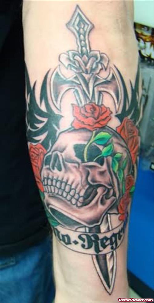 Sword Skull and Rose Tattoo