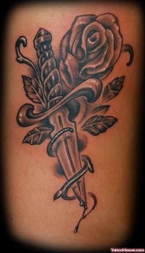 Dagger and Flower Tattoo