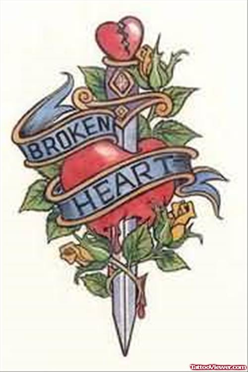 Broken Heart Dagger Tattoo
