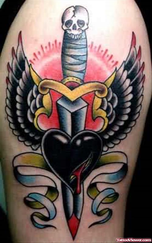 Black Heart Dagger Tattoo