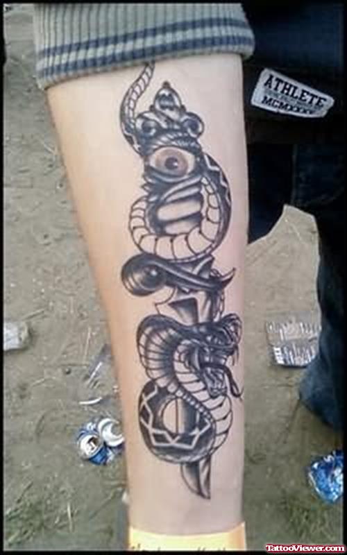 Snake Dagger Tattoo on Leg