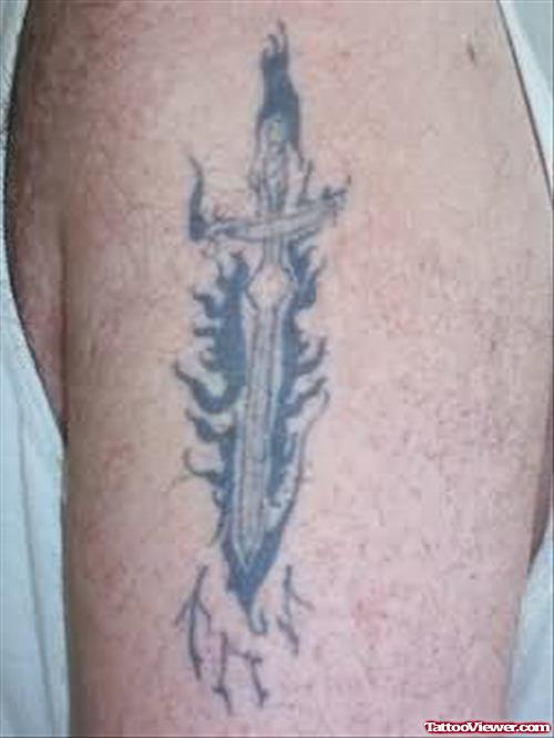 Knife on Flames Tattoo Design
