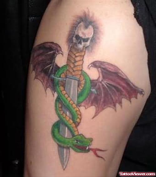 Bat Snake And Dagger Tattoo
