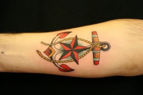 Anchor Dagger Tattoo On Arm